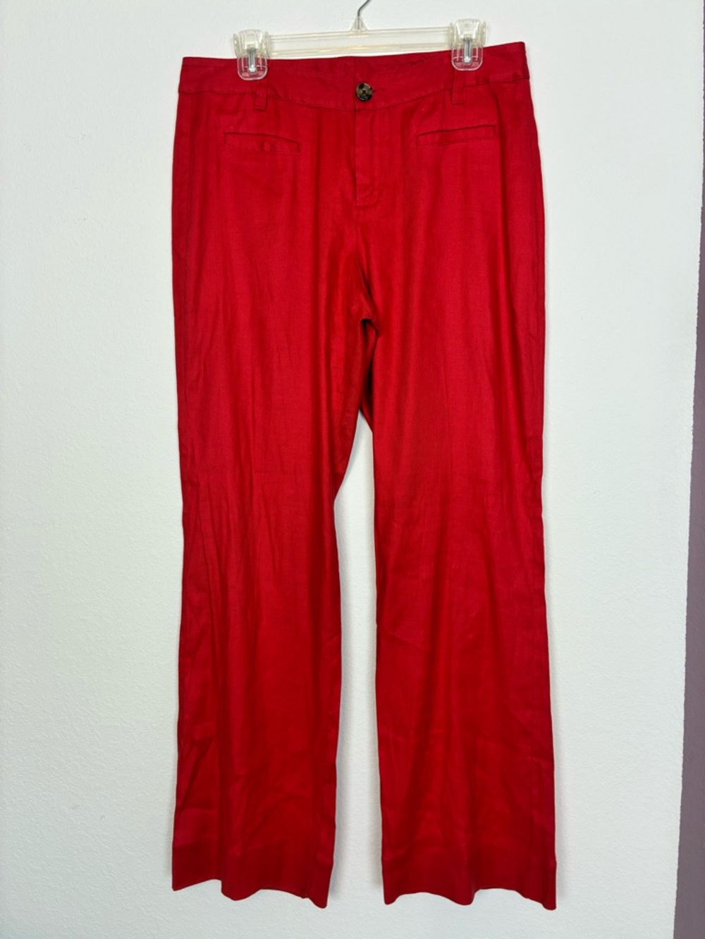 CAbi Deep Red linen blend high fitted waist wider legs trousers